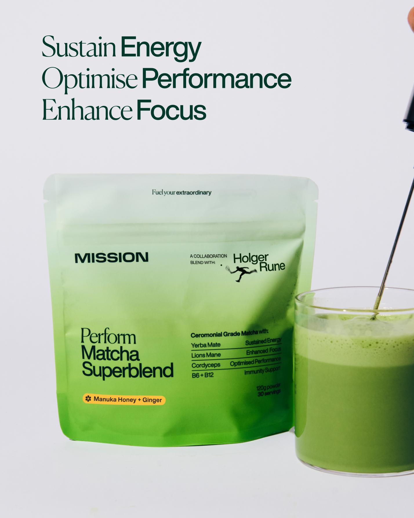Perform Matcha Superblend, Manuka Honey + Ginger, 120 g