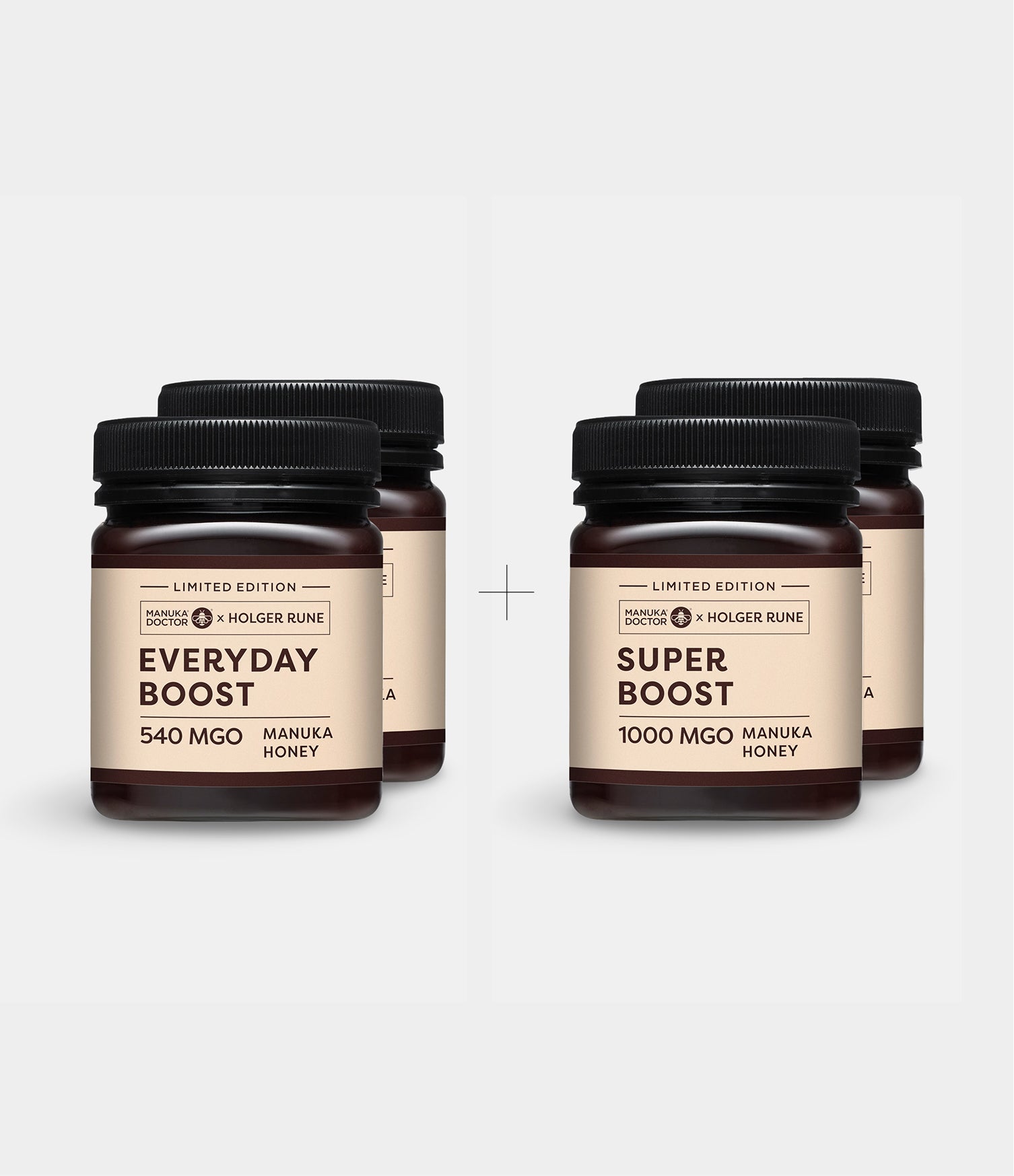 Duo mix, 2 of each Manuka honey with 15% discount. 2x540 MGO Everyday Boost + 2x1000 MGO Super Boost