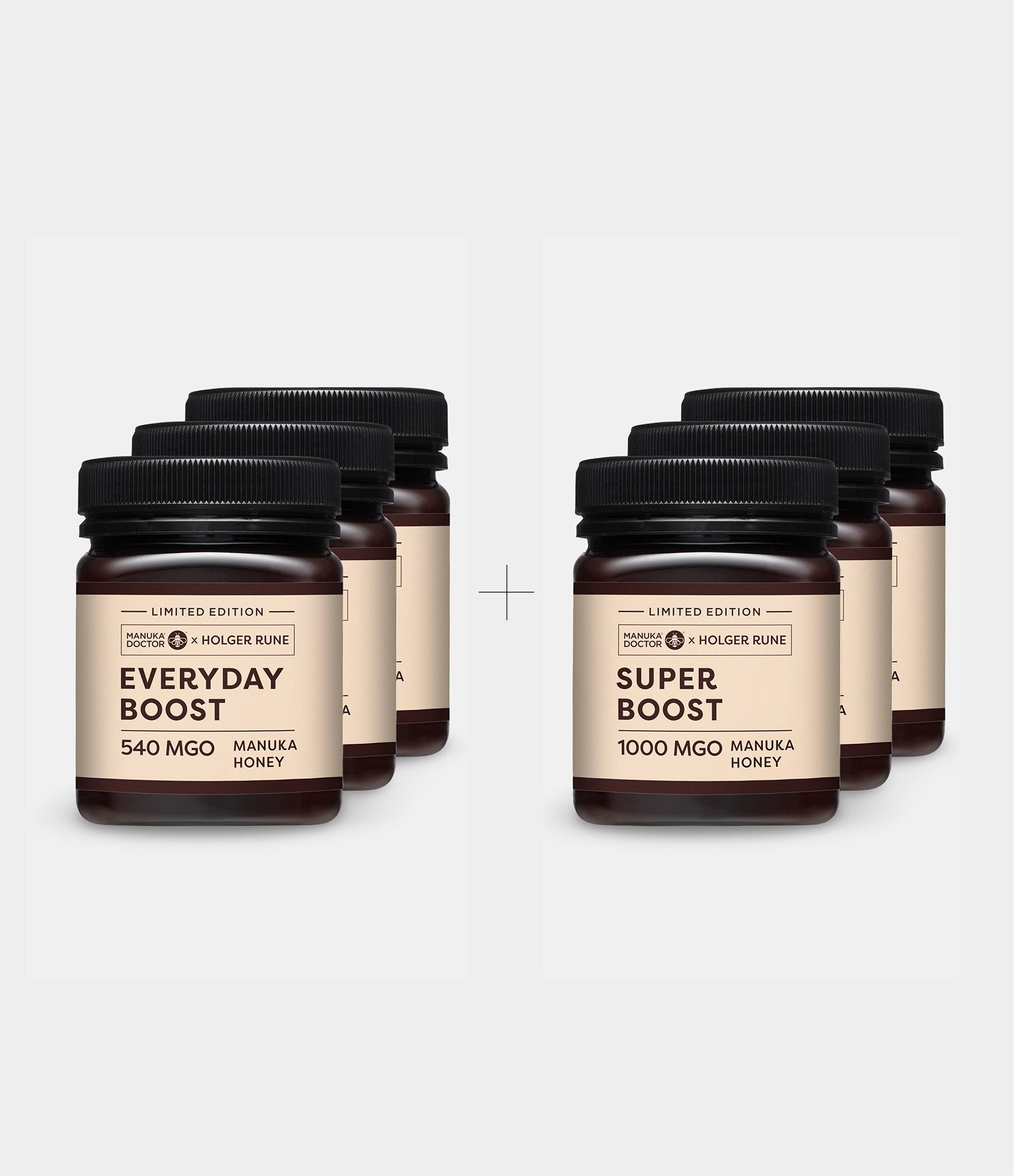 The Trio Mix. 3 of each Manuka Honey at 20% off. 3x540 MGO Everyday Boost + 3x1000 MGO Super Boost